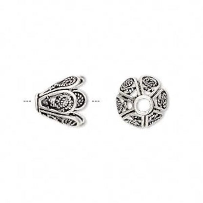 Sterling Silver Flower Bead Cap, Antiqued, 10x11mm, 1 pc