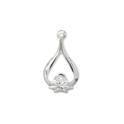 Silver Plated Brass Teardrop with Flower Link Connectors, 22x13mm - 10 pcs