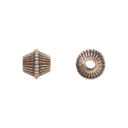 Antiqued Copper Plated Pewter Corrugated Bicone Beads, 9x9mm, 20 pcs