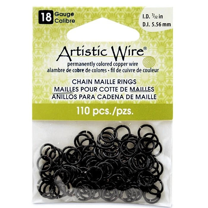 Beadalon Black Artistic Wire Chain Maille Jump Rings, 18 Gauge, 5.56mm ID, 110 pcs