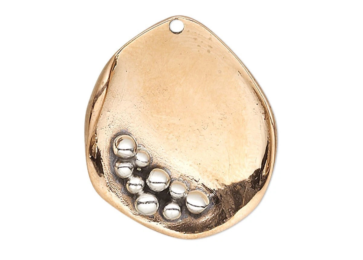 Antiqued Sterling Silver & Cast Bronze Beaded Teardrop Charm 18x15mm