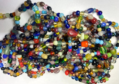 Multicolored beads on a white background