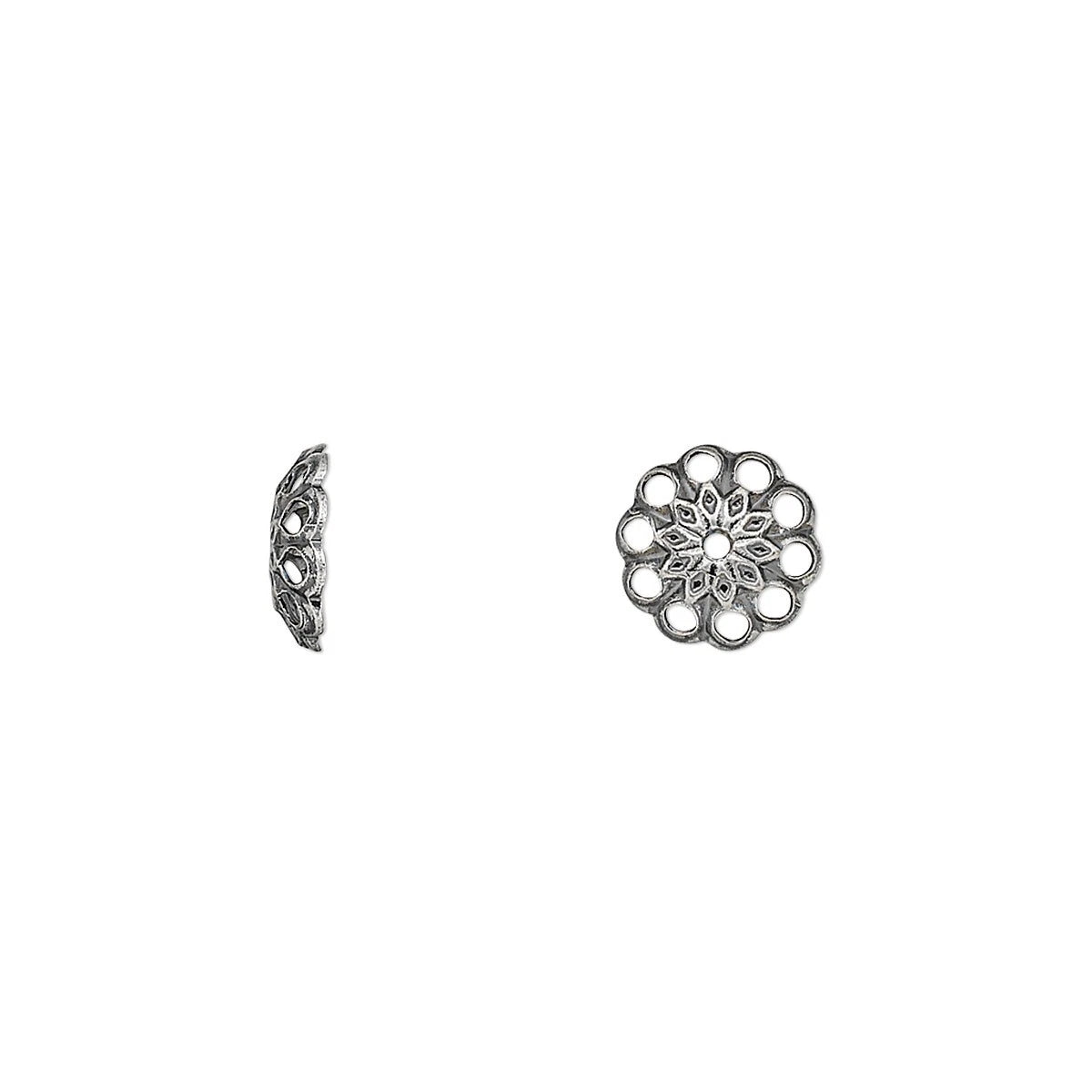 Antiqued Silver Plated Brass Round Filigree Bead Caps, 8x2mm, 100 pcs