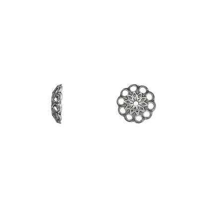Antiqued Silver Plated Brass Round Filigree Bead Caps, 8x2mm, 100 pcs