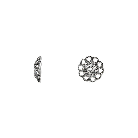 Antiqued Silver Plated Brass Round Filigree Bead Caps, 8x2mm, 100 pcs