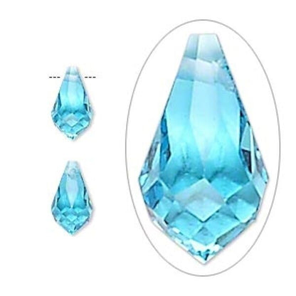 Crystal Glass Teardrop Beads, Faceted, 11x5.5mm, Top Drilled, 6 pcs