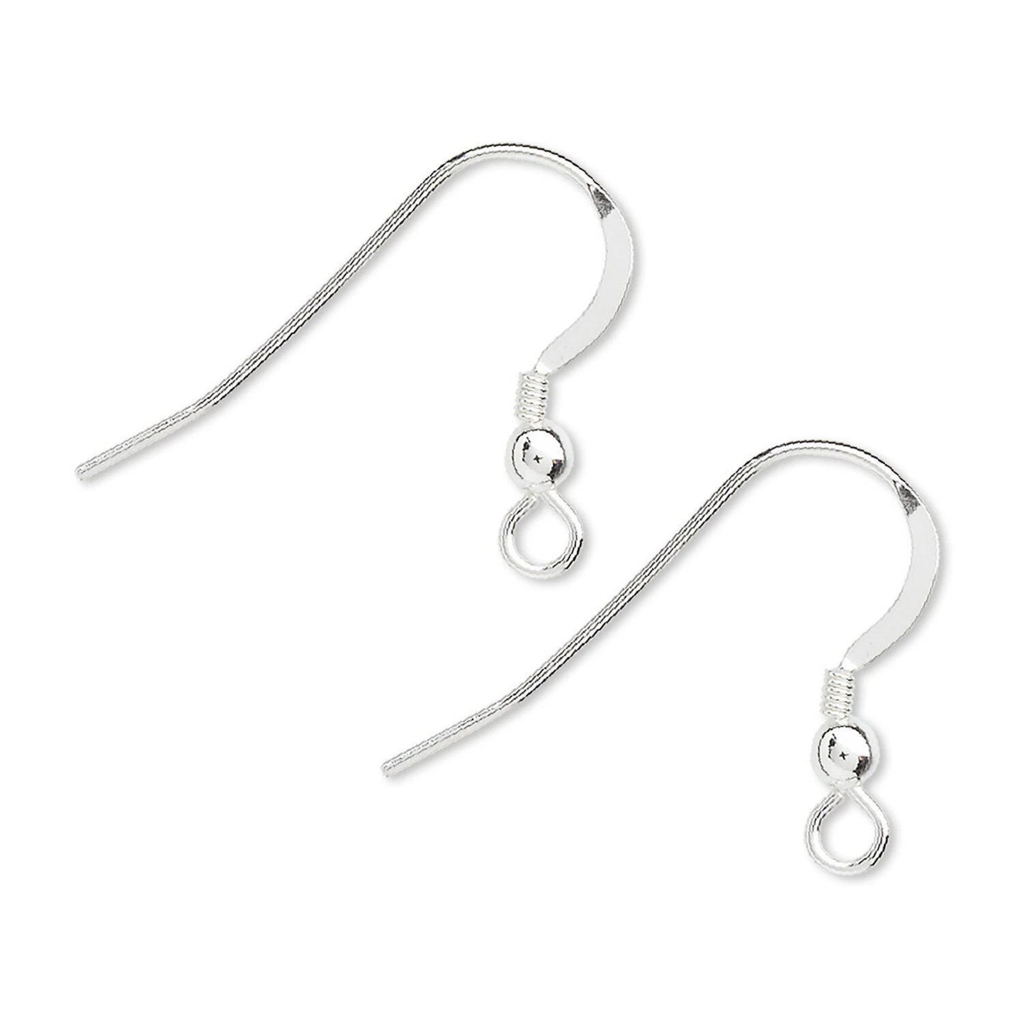 Sterling Silver Flat Fishhook Ear Wires with 3mm Ball & Coil, 19mm, 5 Pair (10 pcs)