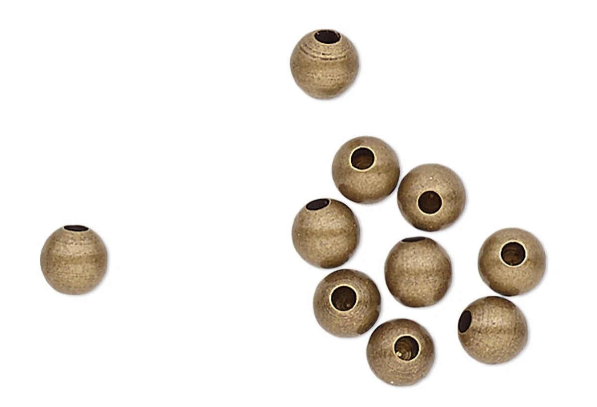 Antiqued Gold Plated Brass Half-Drilled Round End Beads for Memory Wire, 3mm