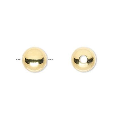 Gold Plated Brass 10mm Smooth Round Beads, Large Hole 2.5mm