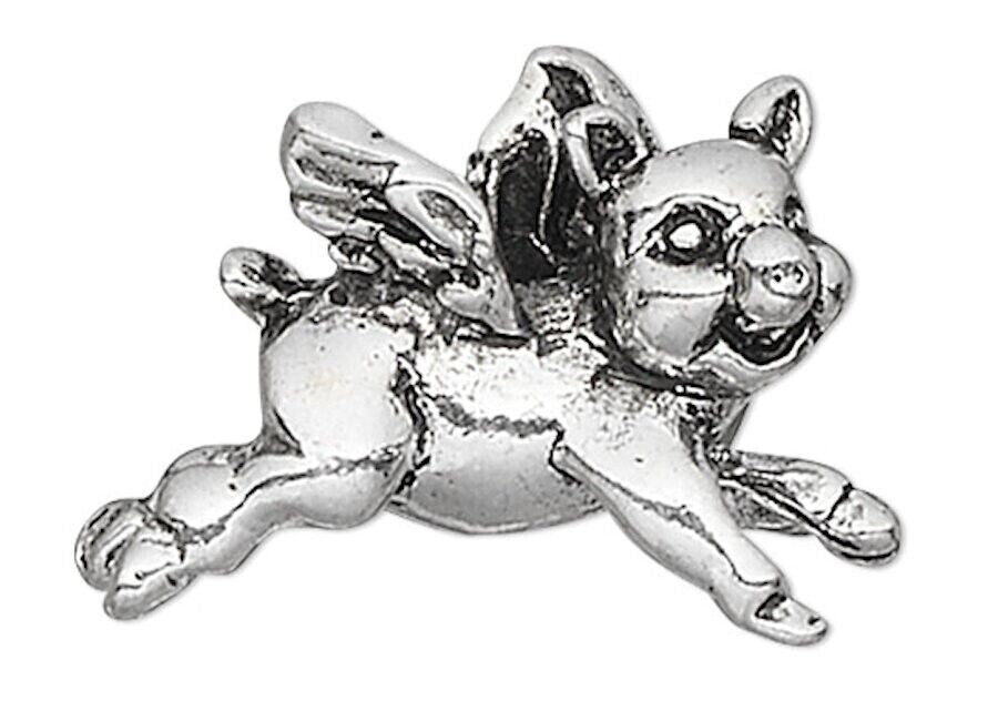 Antiqued Silver Plated Pewter 3D Flying Pig Beads 17x12mm (2 pc)