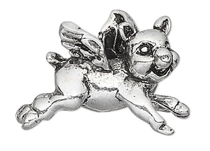 Antiqued Silver Plated Pewter 3D Flying Pig Beads 17x12mm (2 pc)