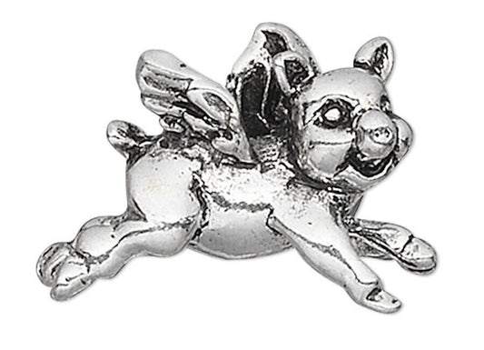 Antiqued Silver Plated Pewter 3D Flying Pig Beads 17x12mm (2 pc)