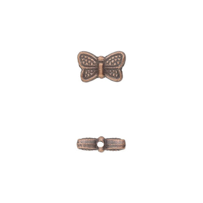 Antiqued Copper Plated Pewter Double-Sided Butterfly Beads, 10x6mm, 50 pcs