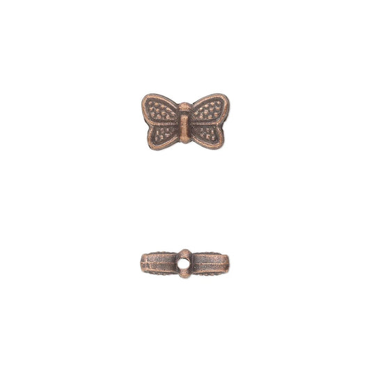 Antiqued Copper Plated Pewter Double-Sided Butterfly Beads, 10x6mm, 50 pcs