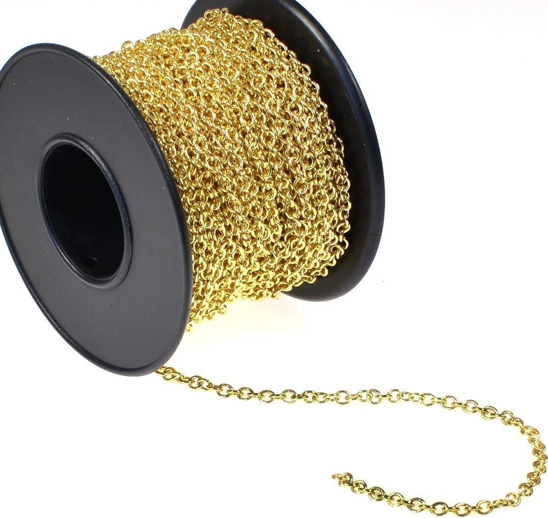 Gold Plated Brass Cable Chain, 2.1x2.7mm Links - 32 Foot Spool