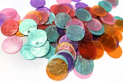 Capiz Shell Coated Round Coin Charms, Assorted Mix, 13mm (100)