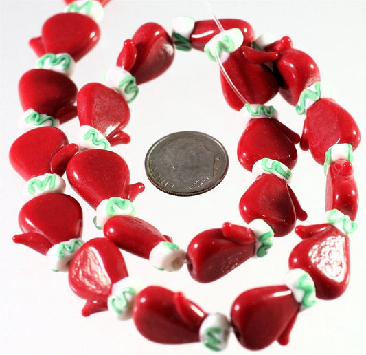 Lampworked Glass Red & Green Christmas Mitten Beads, 19x16mm