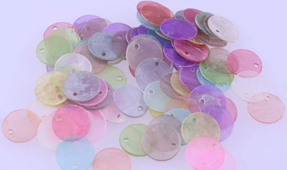 Capiz Shell Coated Round Coin Charms, Assorted Mix, 13mm (100)