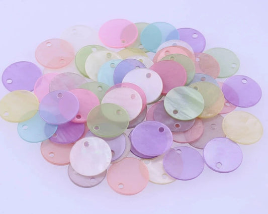 Capiz Shell Coated Round Coin Charms, Assorted Mix, 13mm (100)