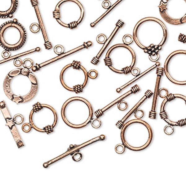 Clasp Toggle Mix  Antiqued Copper Mixed Designs & Sizes (50 Grams)