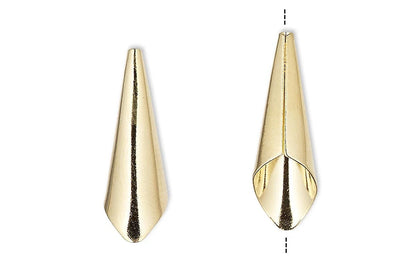 Gold Plated Brass Smooth Cone Bead Caps 21x7mm, Pkg of 12