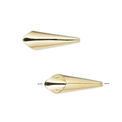 Gold Plated Brass Smooth Cone Bead Caps 21x7mm, Pkg of 12