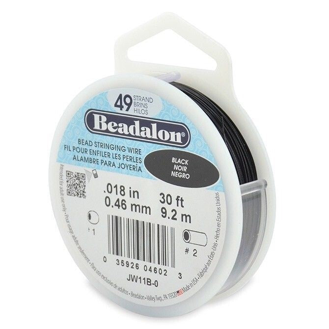 Beadalon 49 Strand BLACK 0.018" Diameter Bead Stringing WIRE 30 Foot Spool