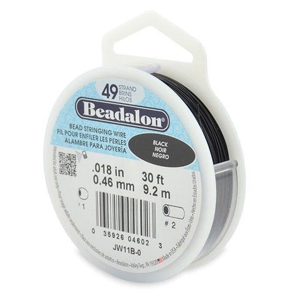 Beadalon 49 Strand BLACK 0.018" Diameter Bead Stringing WIRE 30 Foot Spool