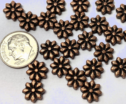 50 Antiqued Copper Plated Pewter 9x9mm Flower Beads with 1mm Hole