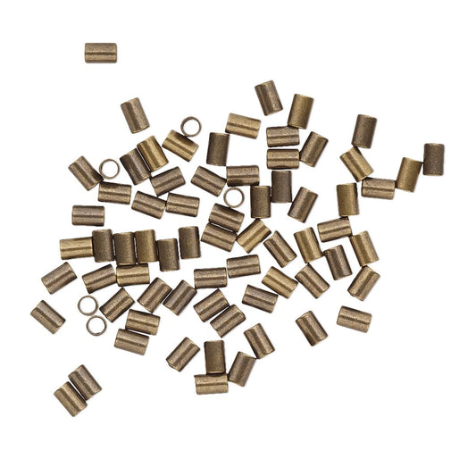 Antiqued Gold Plated Brass Crimp Tubes, 3x2mm, 100 pcs