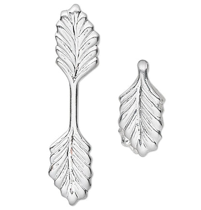 Silver Plated Brass Leaf Fold-Over Glue-On Bails, 21x5mm, 11mm Grip, 100 pcs