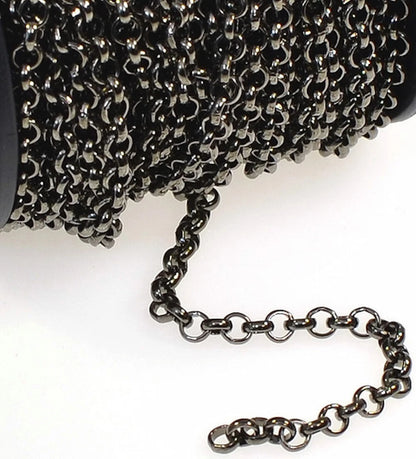 Gunmetal Rolo / Belcher Chain, Brass, 3.9mm Links, 10 Meters (32.8 Feet)