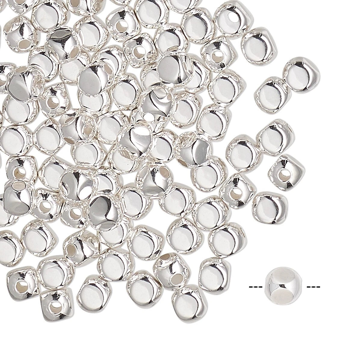 Silver Plated Brass Rounded Square Beads, 5mm, 100 pcs