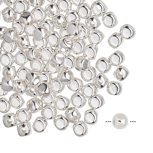 Silver Plated Brass Rounded Square Beads, 5mm, 100 pcs