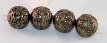 Antiqued Brass Pewter Aztec Swirl Round Focal Beads, 23mm, 4 pcs