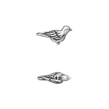 Antiqued Silver Plated Pewter Double-Sided 3D Paloma Bird Beads, 14.5x7mm, 2 pcs