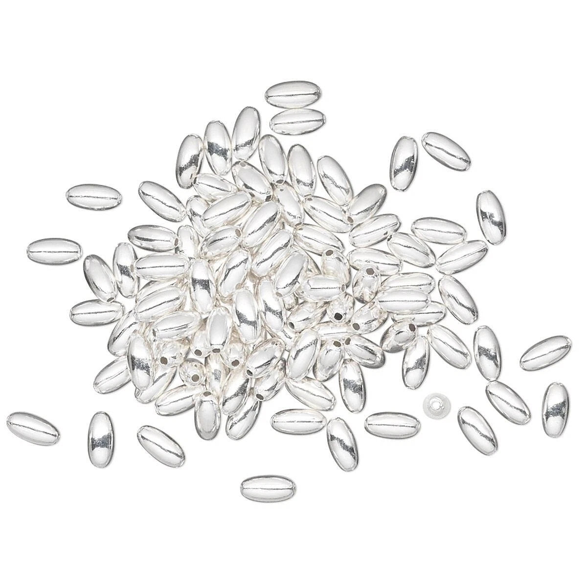 Silver Plated Brass 4x2mm Smooth Oval Spacer Beads, 100 pcs