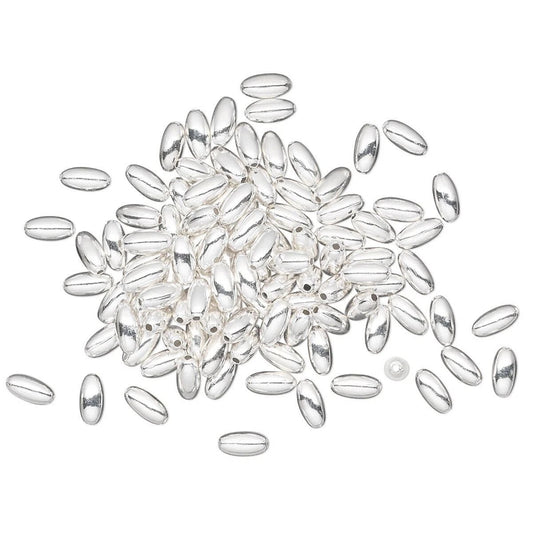 Silver Plated Brass 4x2mm Smooth Oval Spacer Beads, 100 pcs