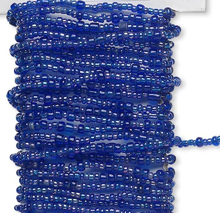 Transparent Rainbow Blue Pre-Strung Glass Seed Beads on Wire, 15 ft