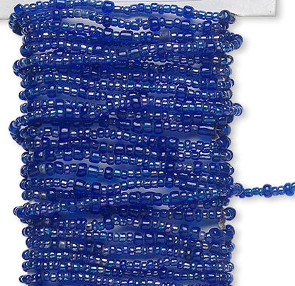Transparent Rainbow Blue Pre-Strung Glass Seed Beads on Wire, 15 ft