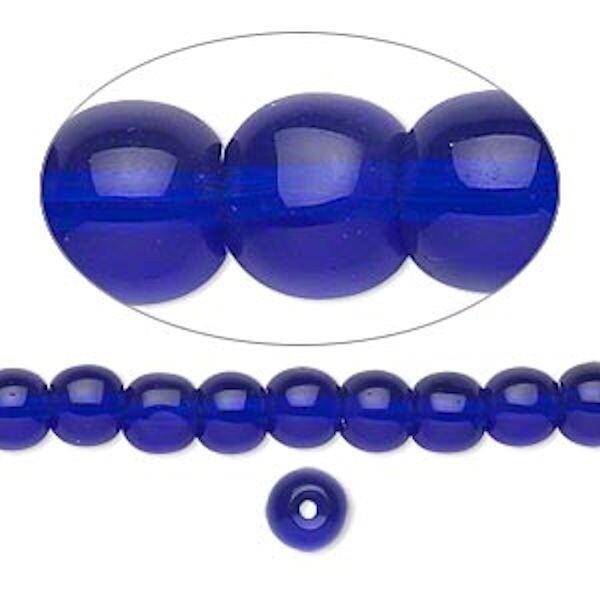 Transparent Cobalt Blue Glass Round Beads with 1-1.5mm Hole, 1 Strand