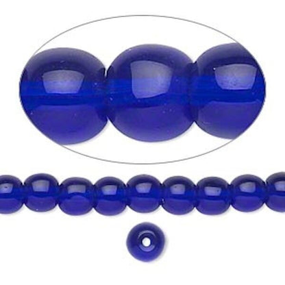 Transparent Cobalt Blue Glass Round Beads with 1-1.5mm Hole, 1 Strand