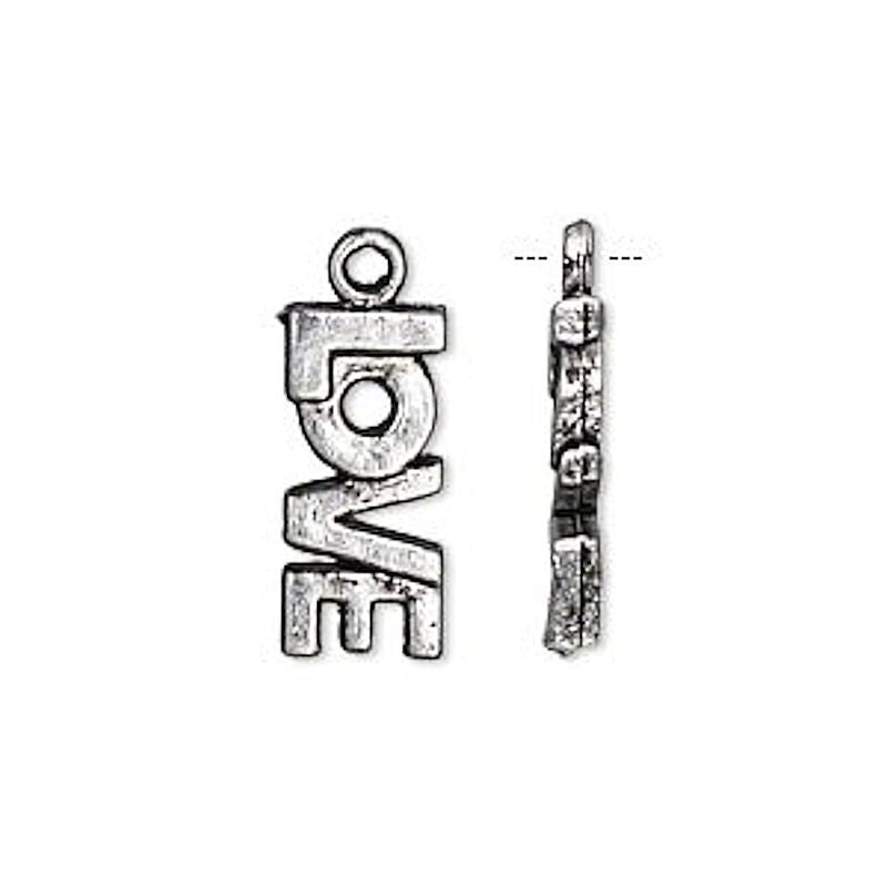 Antiqued Silver Pewter "Love" Word Charms, 17x8mm, 20 pcs