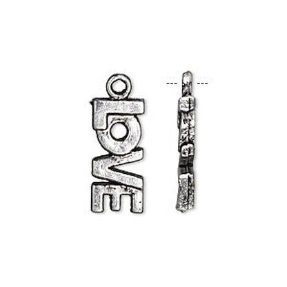 Antiqued Silver Pewter "Love" Word Charms, 17x8mm, 20 pcs