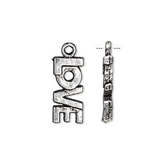 Antiqued Silver Pewter "Love" Word Charms, 17x8mm, 20 pcs
