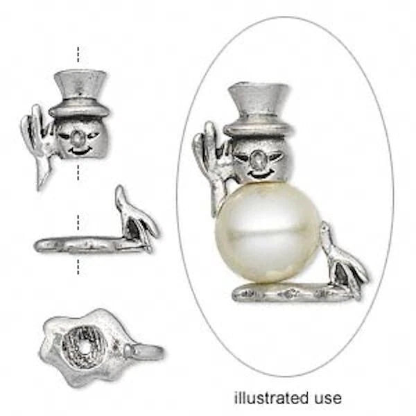 Pewter Snowman Bead Hugger Caps, Antiqued Silver, 23x13.5mm, 2 Sets