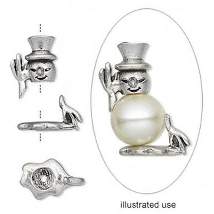 Pewter Snowman Bead Hugger Caps, Antiqued Silver, 23x13.5mm, 2 Sets