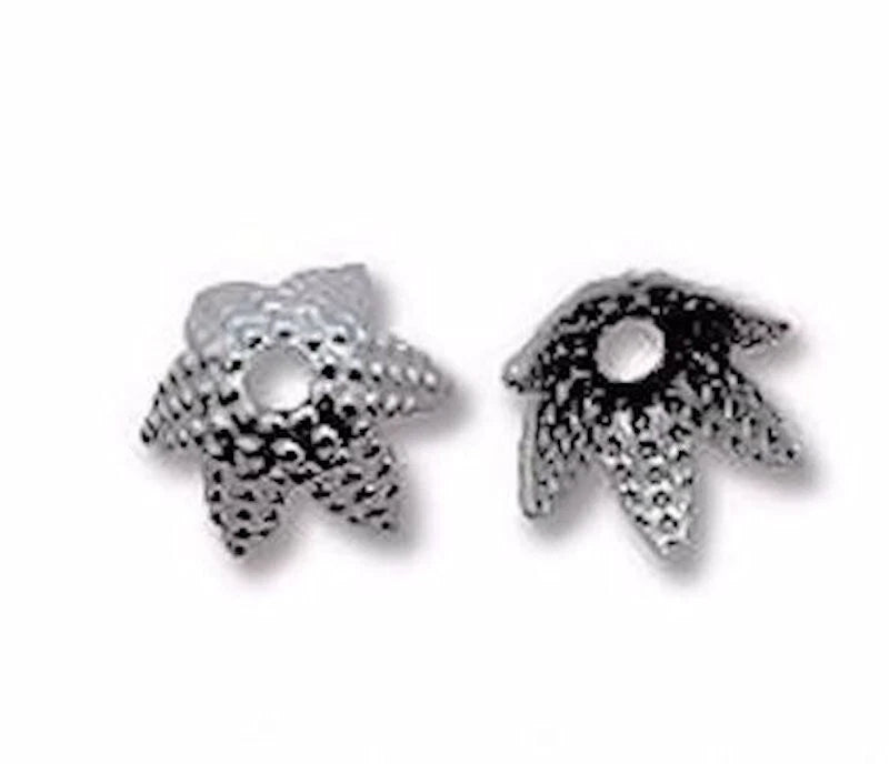 Black Oxide Brass Corrugated Star Bead Caps, 6x3mm, 144 pcs