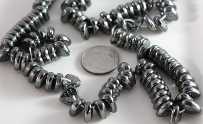 Czech Pressed Glass Hematite Grey Metallic Top-Drilled Leaf Beads 9x8.5mm (50 pc)