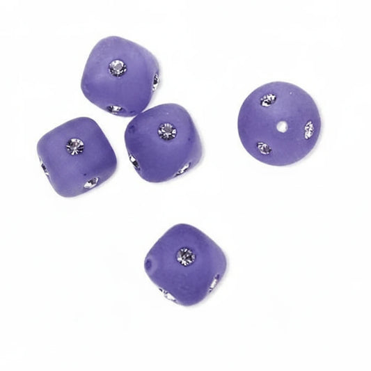 Frosted Purple Resin Double Cone Beads with Swarovski Crystals, 10mm, 4 pcs